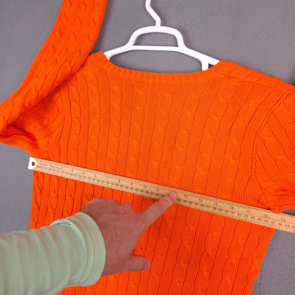 Ralph Lauren Sport Sweater V-Neck Cable Knit Orange Medium Cotton Preppy Classic - Picture 8 of 11